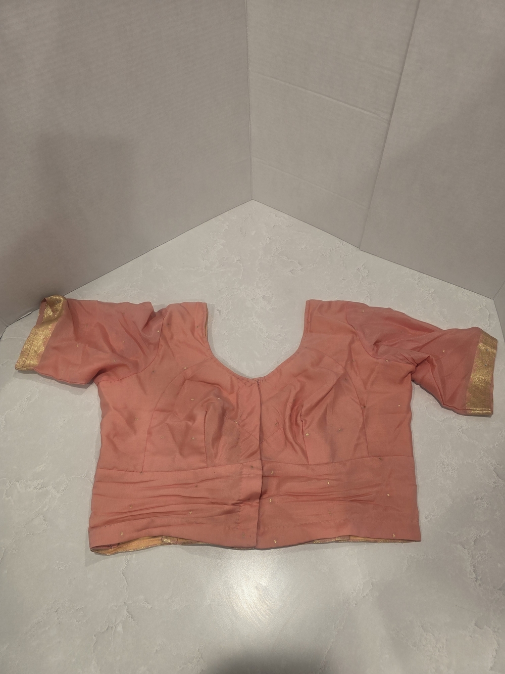Vintage Saree Women's Coral Pink Blouse with Gold Trim